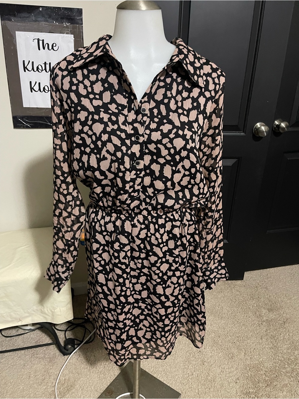 Winter Kate Black and Blush Spotted Button-Front Dress